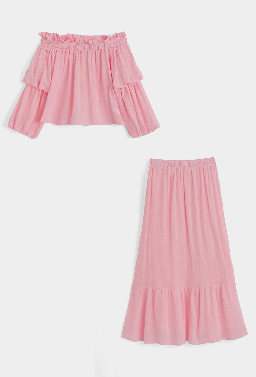 Ensemble Rose haut épaules dénudées + jupe longue 9376