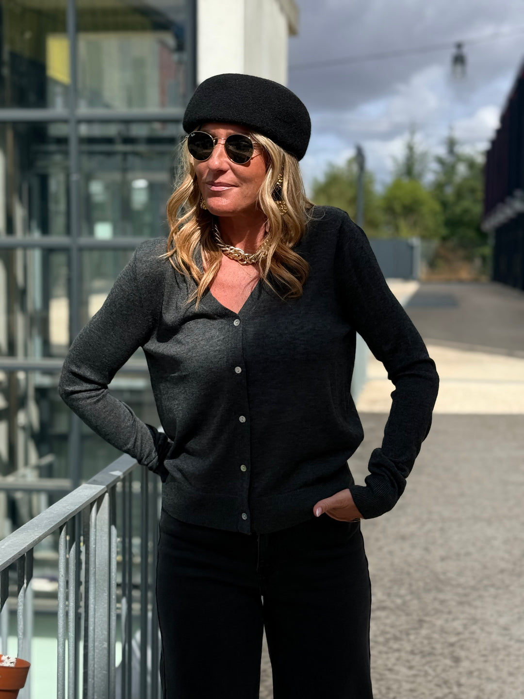 Gilet laine simple col V 2033 Gris