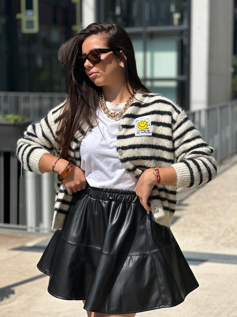 Gilet rayé écru / noir 51063