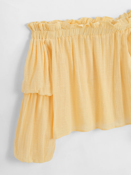 Ensemble Jaune haut épaules dénudées + jupe longue 9376