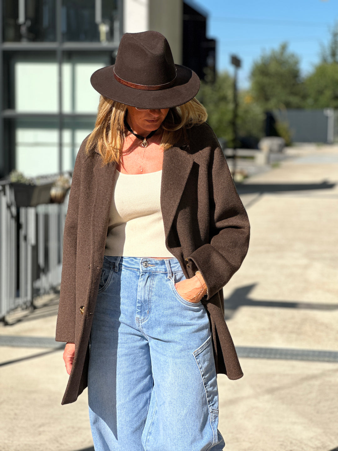 Manteau longueur fesses choco 011 (80cm)