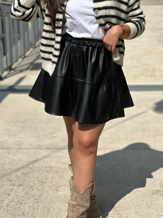 Jupe similicuir patineuse noir 8625 (précommande 3j)