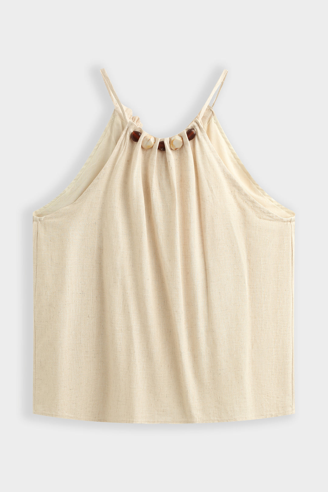 Ensemble lin top + jupe fente à perles beige 9528 (taille petit)