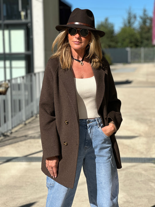 Manteau longueur fesses choco 011 (80cm)