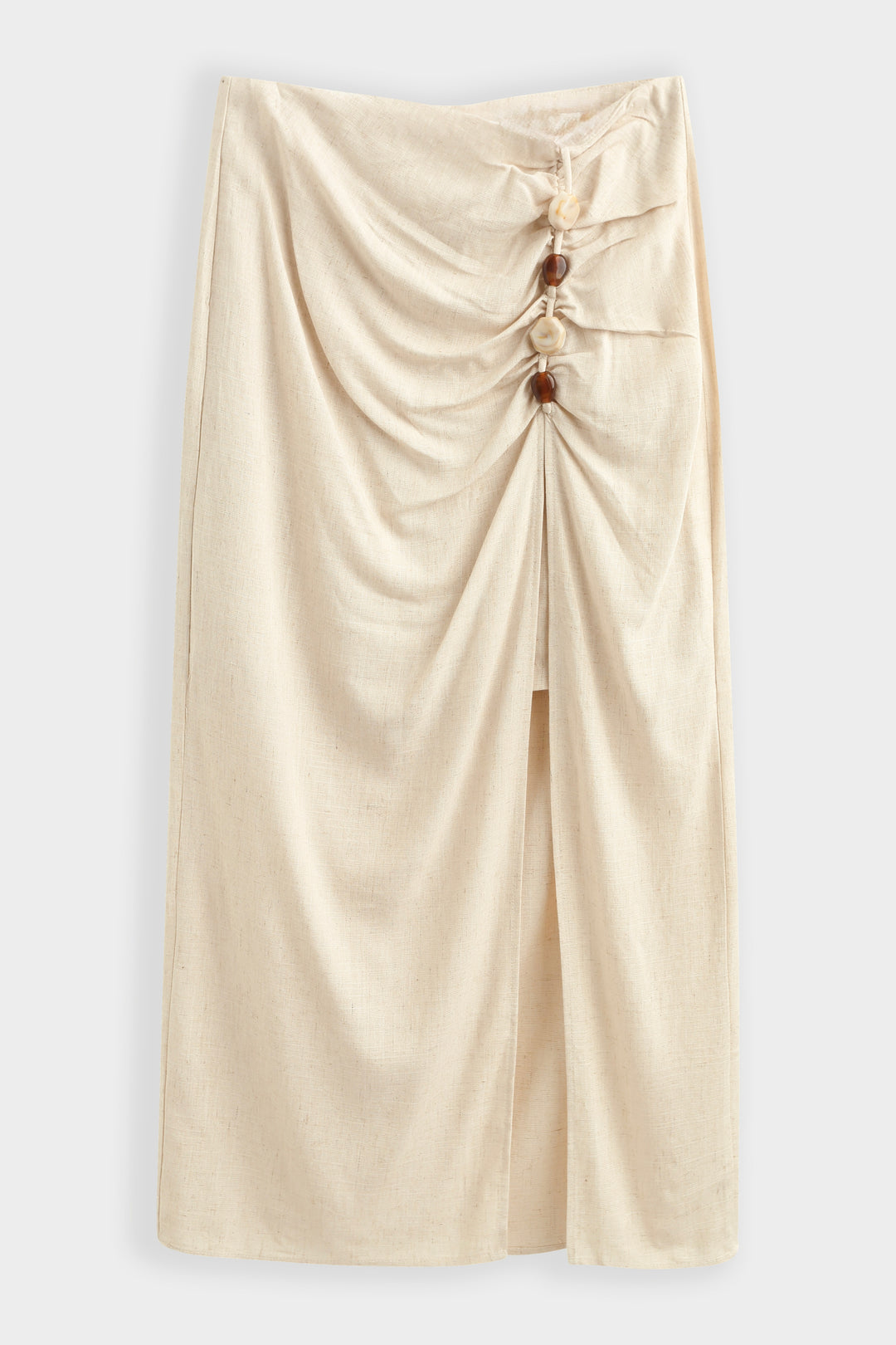 Ensemble lin top + jupe fente à perles beige 9528 (taille petit)