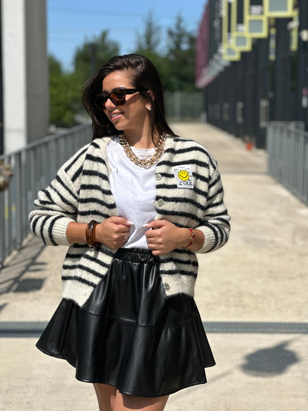 Gilet rayé écru / noir 51063