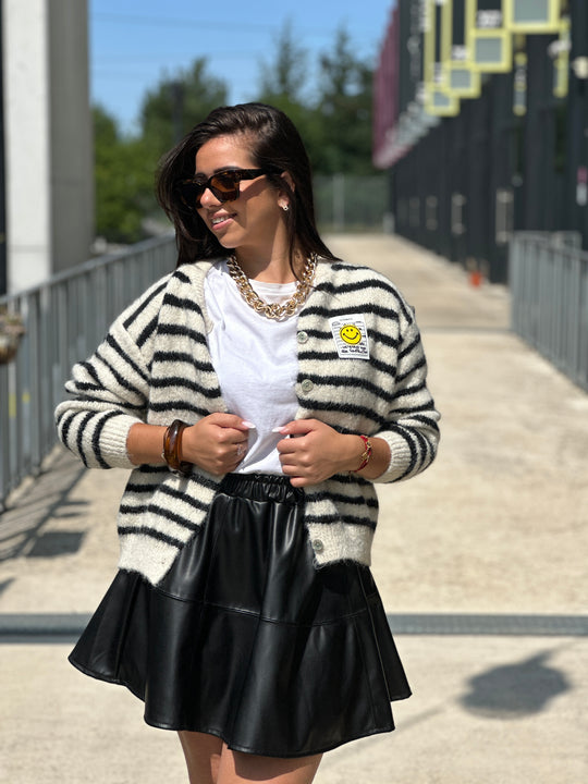 Gilet rayé écru / noir 51063