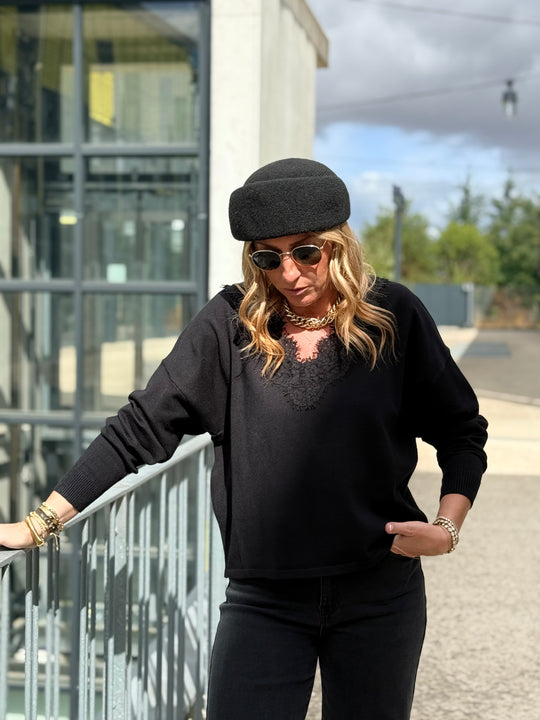 Pull Col dentelles Noir 299