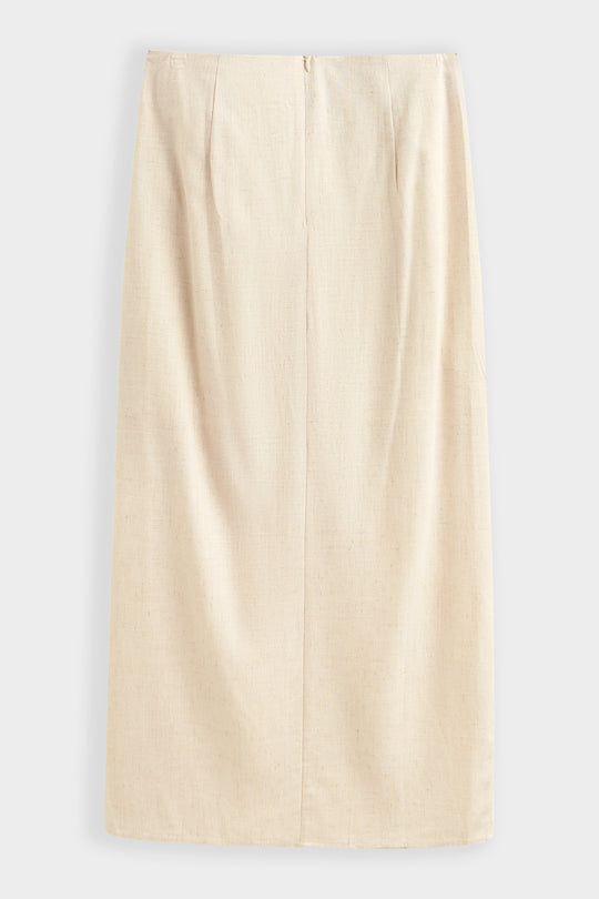 Ensemble lin top + jupe fente à perles beige 9528 (taille petit)