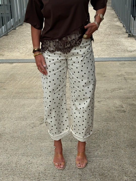 Jean Ballon Beige Avec Pois Choco MG1440