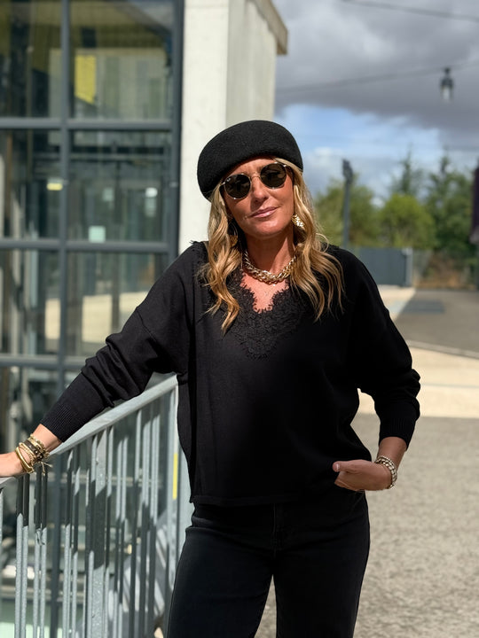 Pull Col dentelles Noir 299