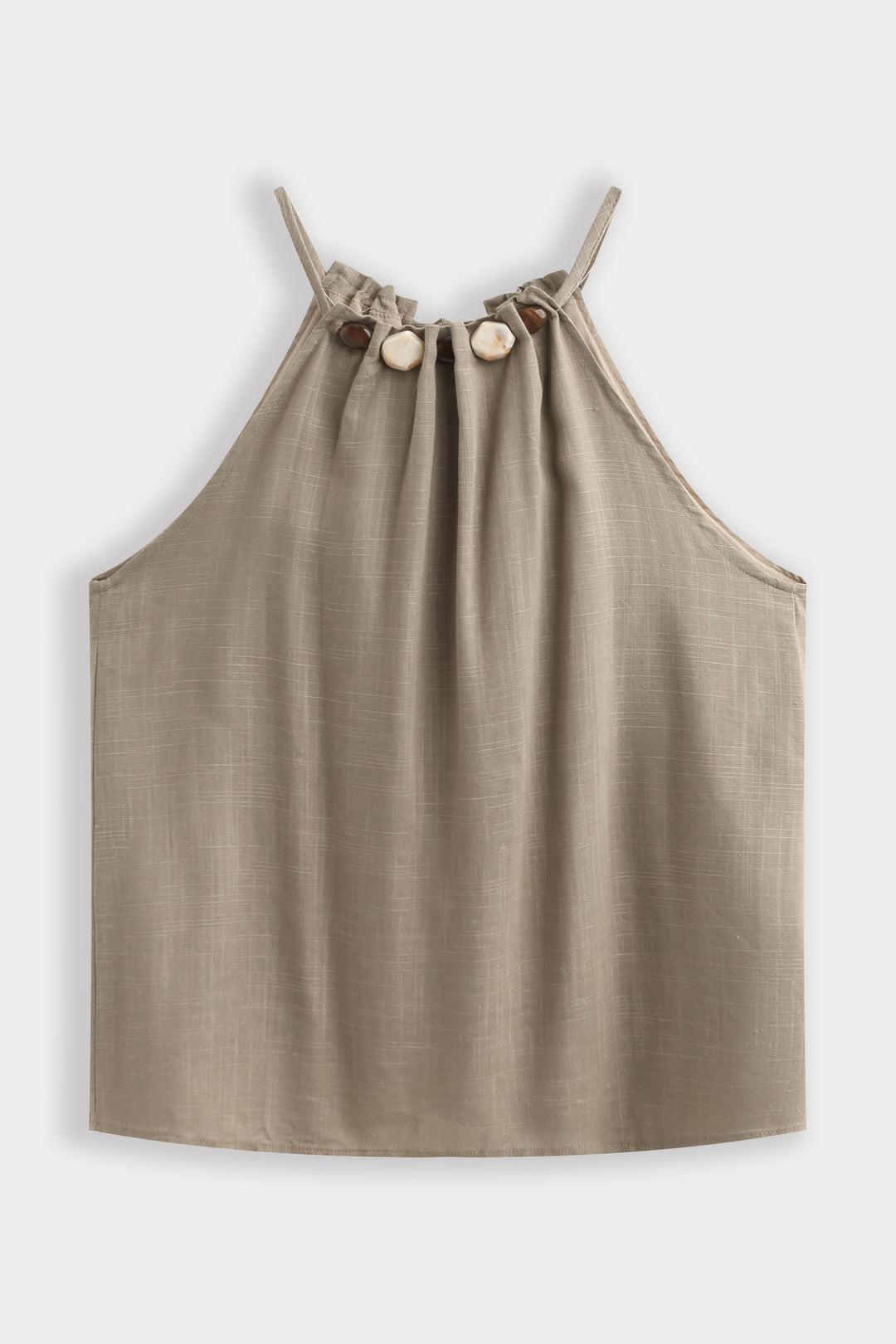 Ensemble lin top + jupe fente à perles kaki 9528 (taille petit)