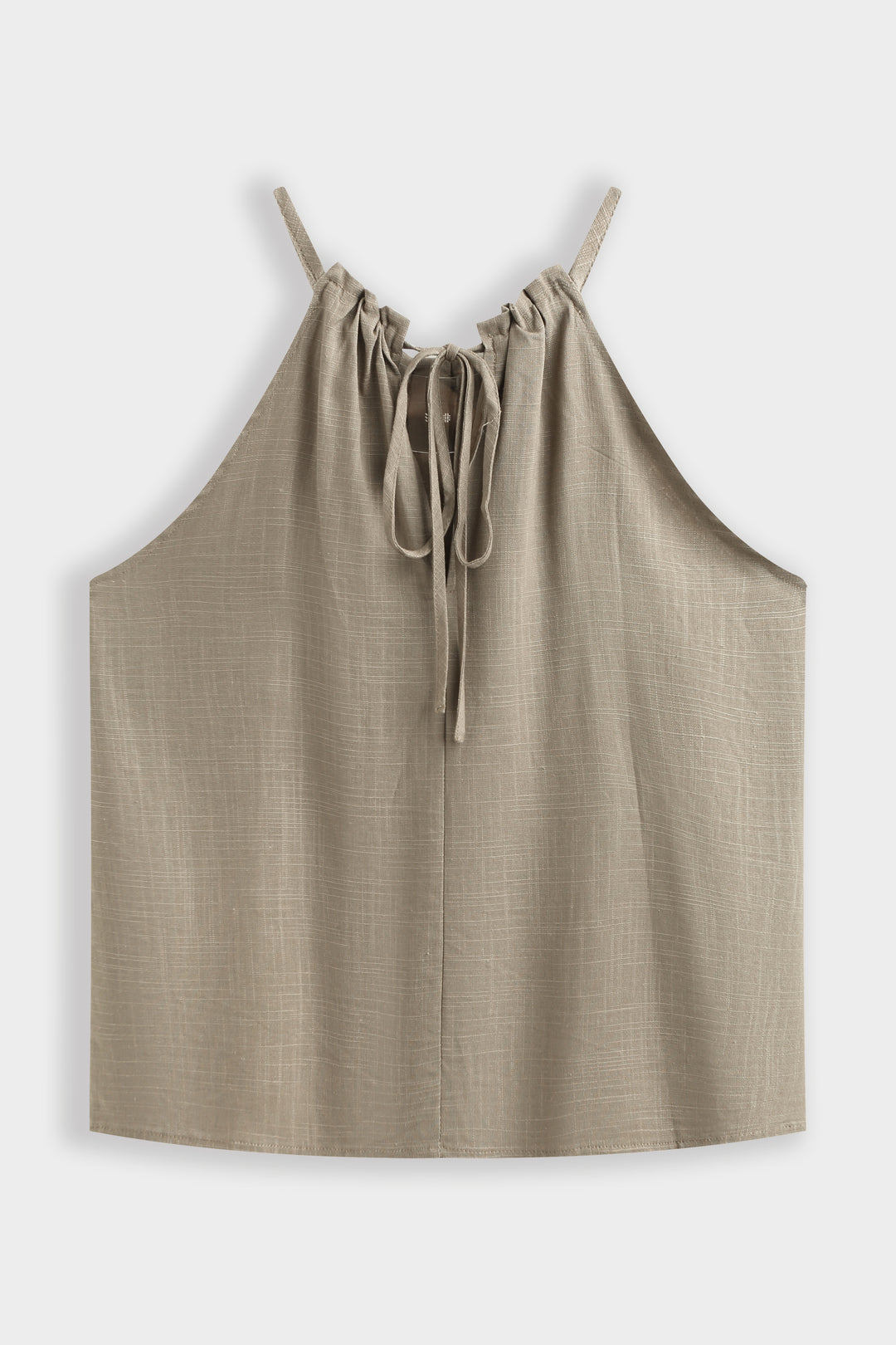 Ensemble lin top + jupe fente à perles kaki 9528 (taille petit)