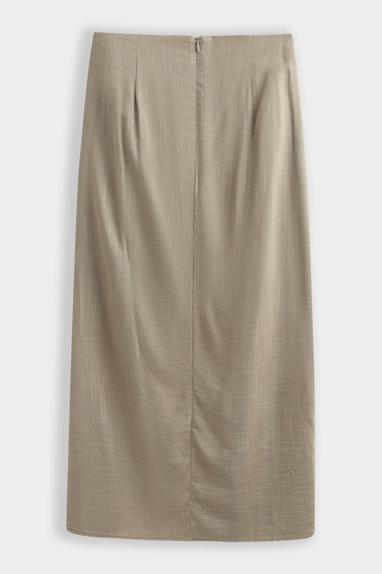 Ensemble lin top + jupe fente à perles kaki 9528 (taille petit)