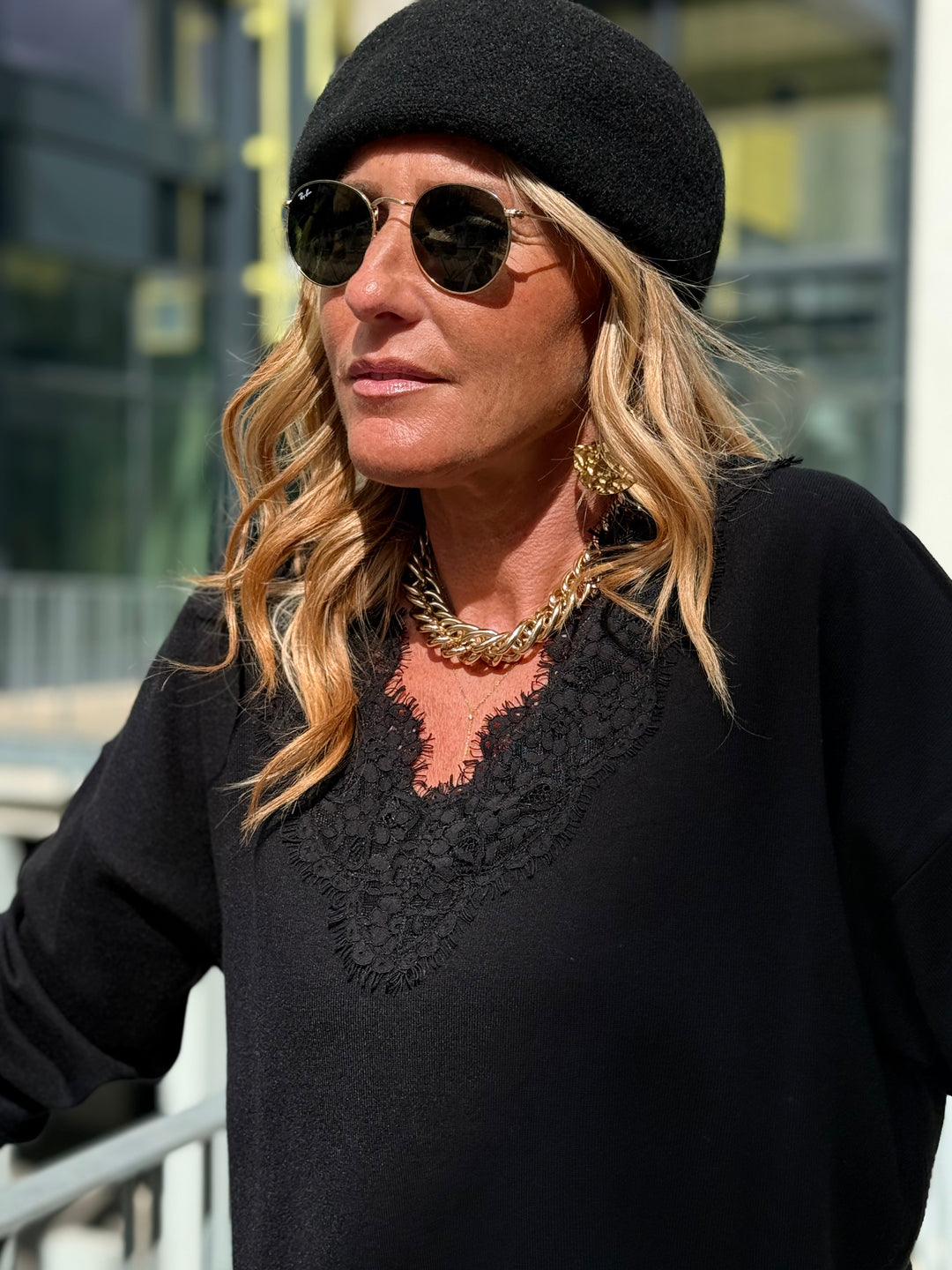 Pull Col dentelles Noir 299