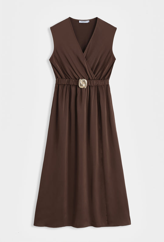 Robe longue sans manches ceinture choco (grande taille) 9526
