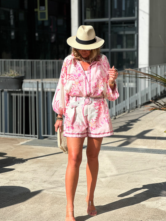 Ensemble chemise short motifs rose