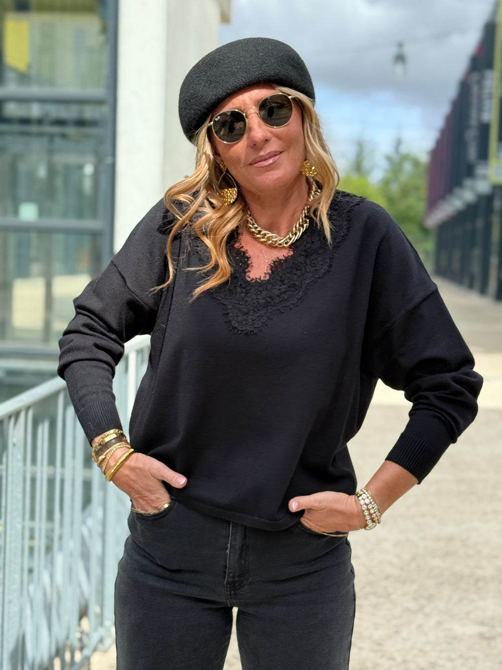 Pull Col dentelles Noir 299