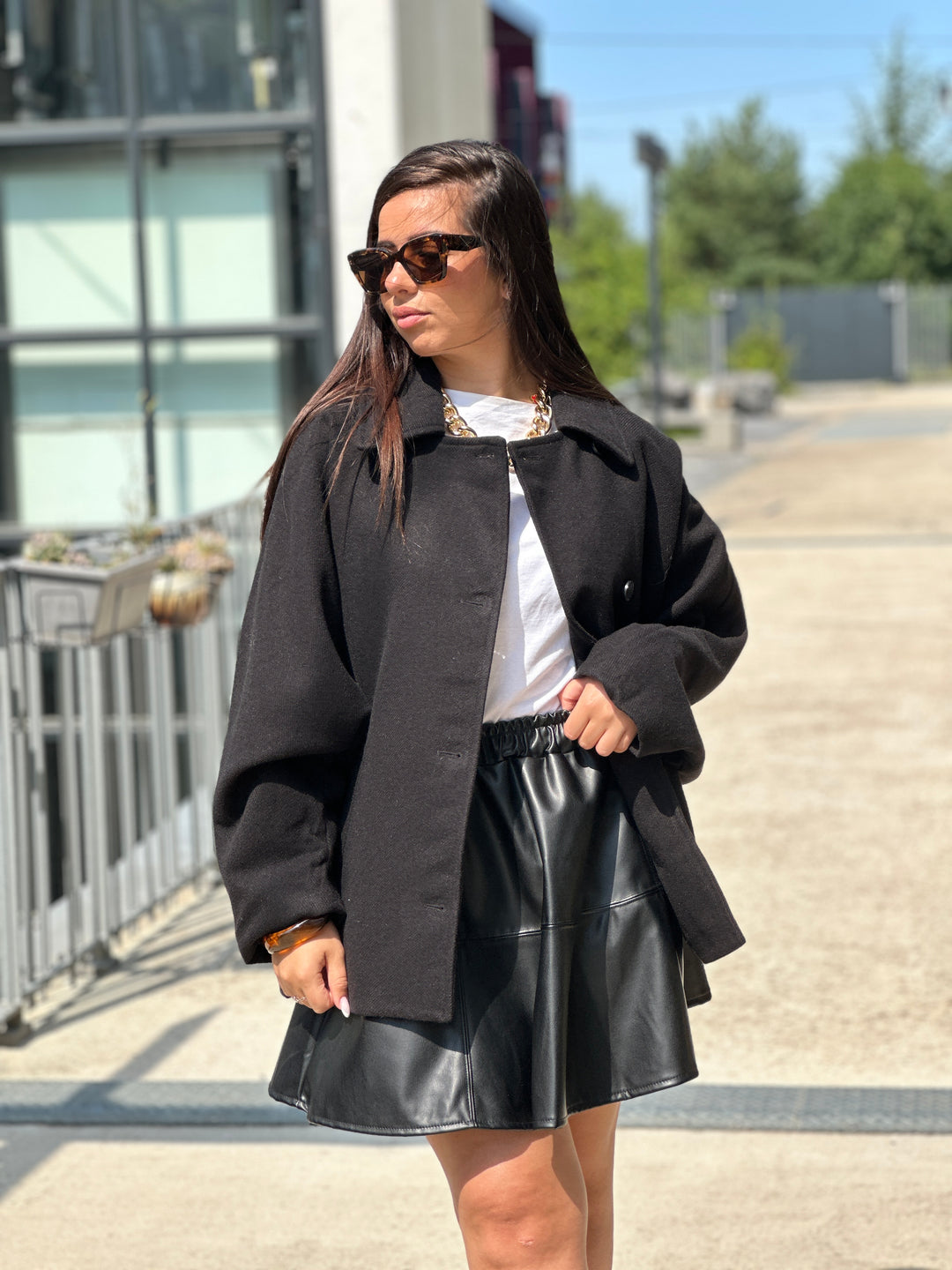 Manteau manches chauve souris noir 2336