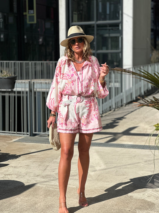 Ensemble chemise short motifs rose