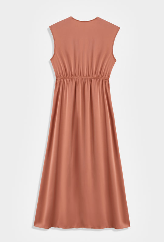 Robe longue sans manches ceinture rouille (grande taille) 9526