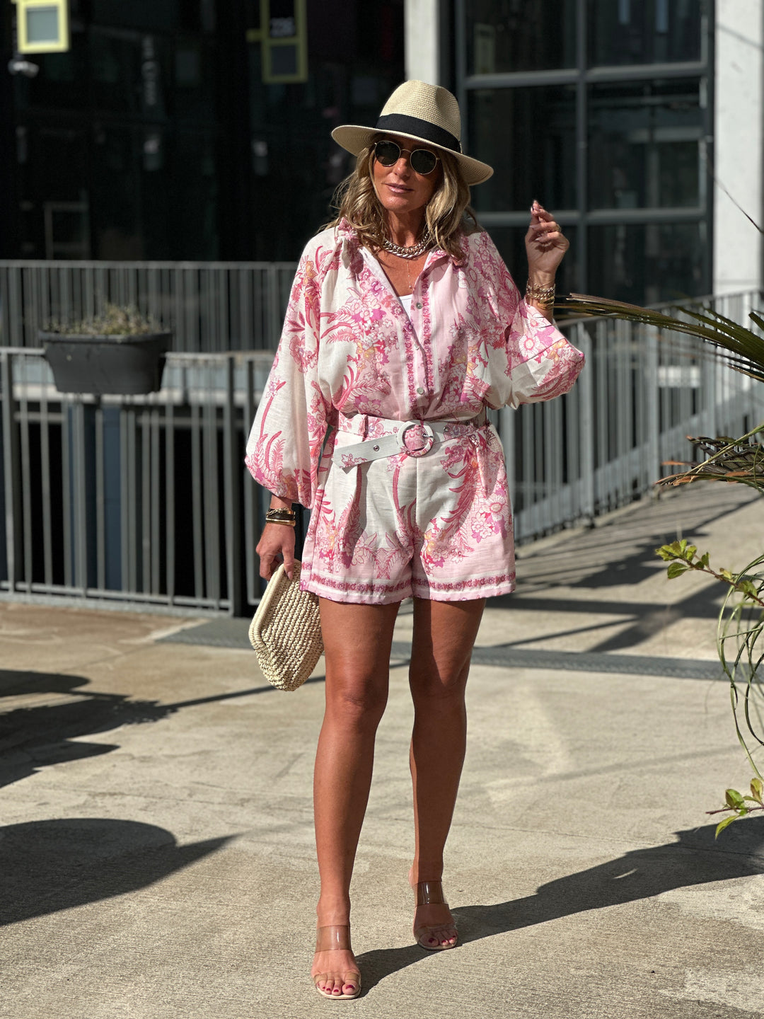 Ensemble chemise short motifs rose