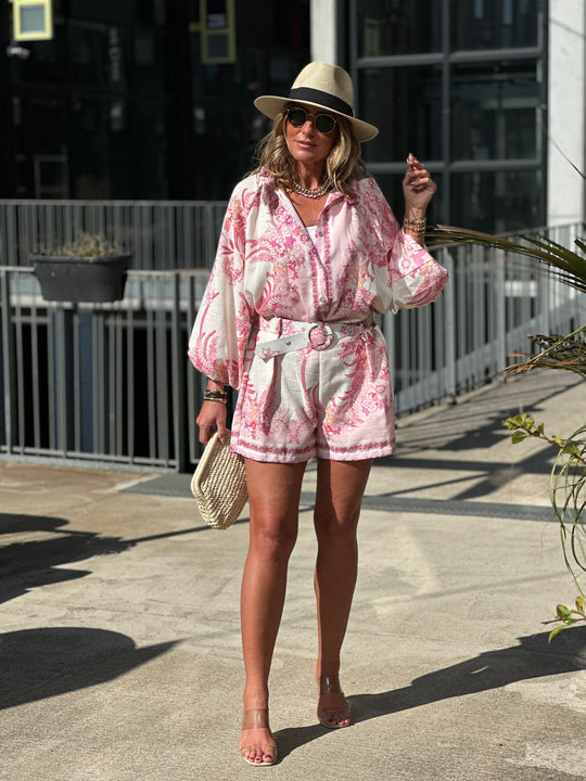 Ensemble chemise short motifs rose