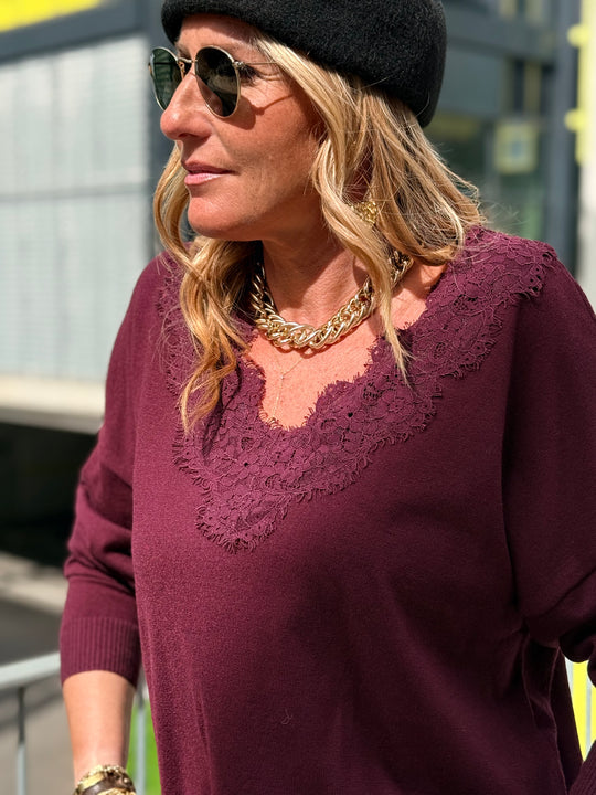 Pull Col dentelles Brodeaux 299