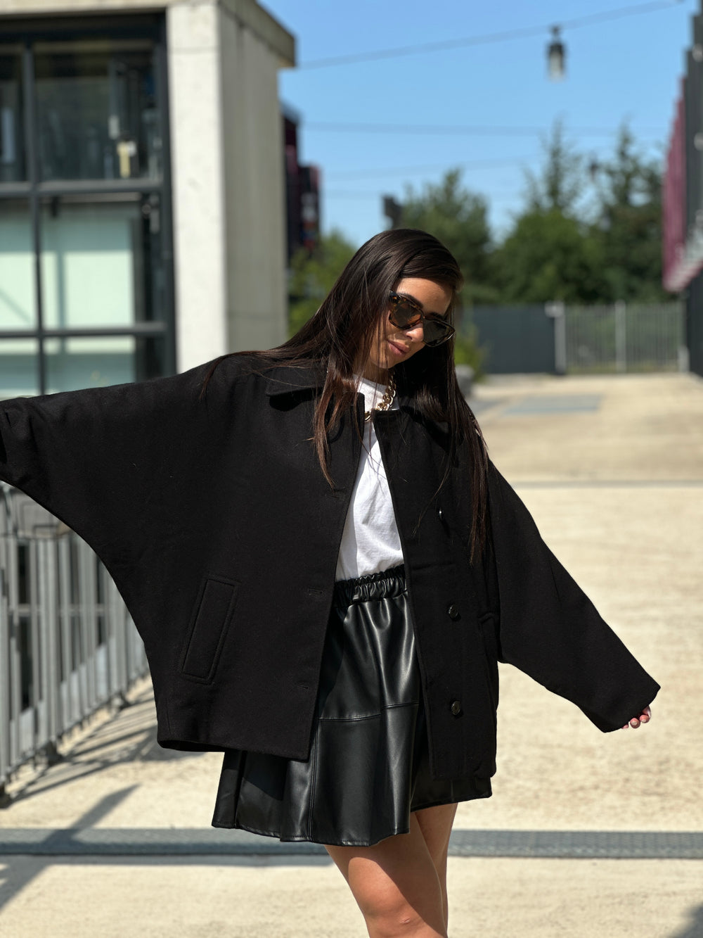 Manteau manches chauve souris noir 2336
