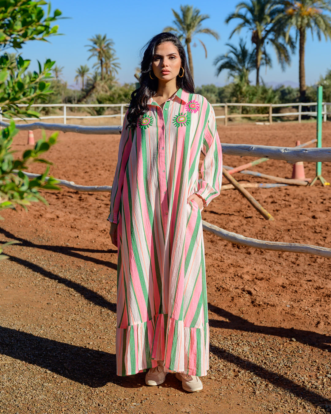 Robe longue rayure vert/rose SYMPHONIE