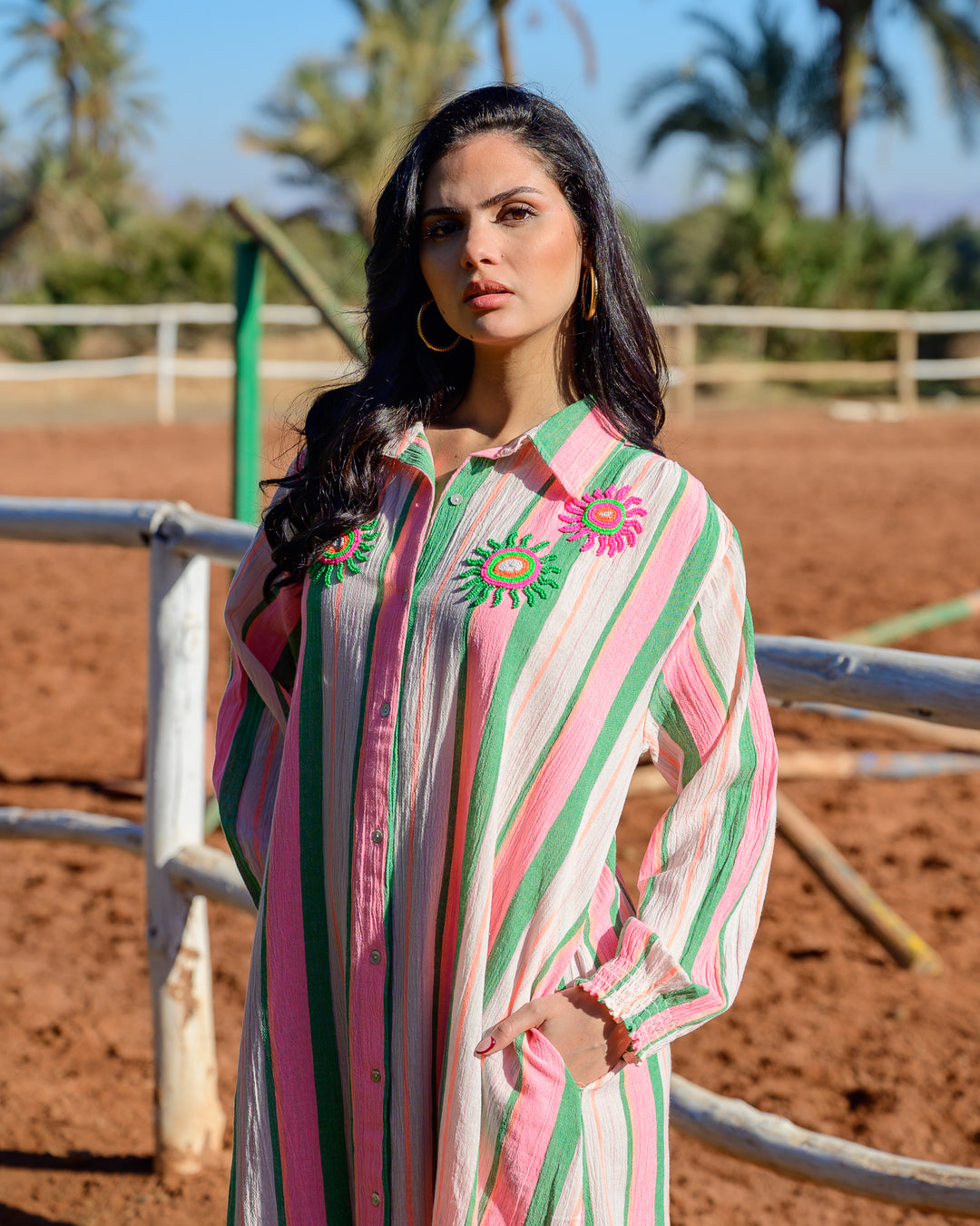 Robe longue rayure vert/rose SYMPHONIE