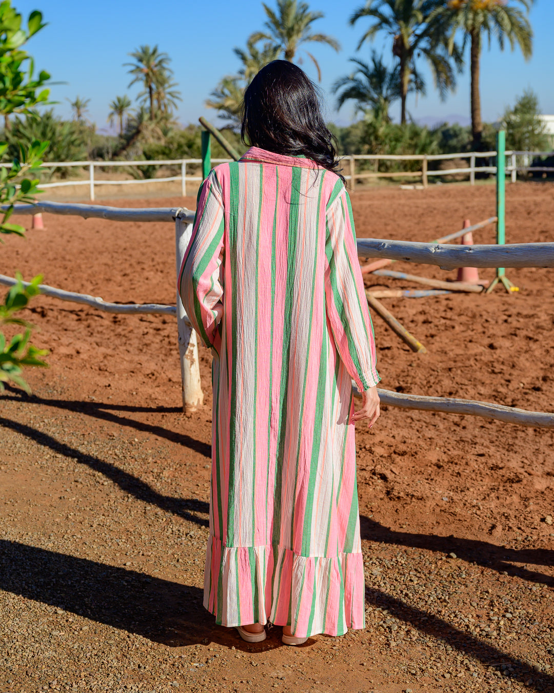 Robe longue rayure vert/rose SYMPHONIE