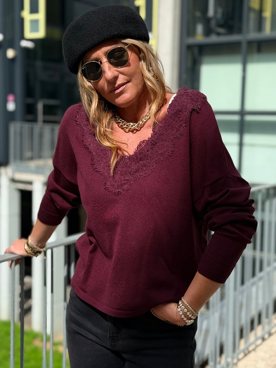Pull Col dentelles Brodeaux 299