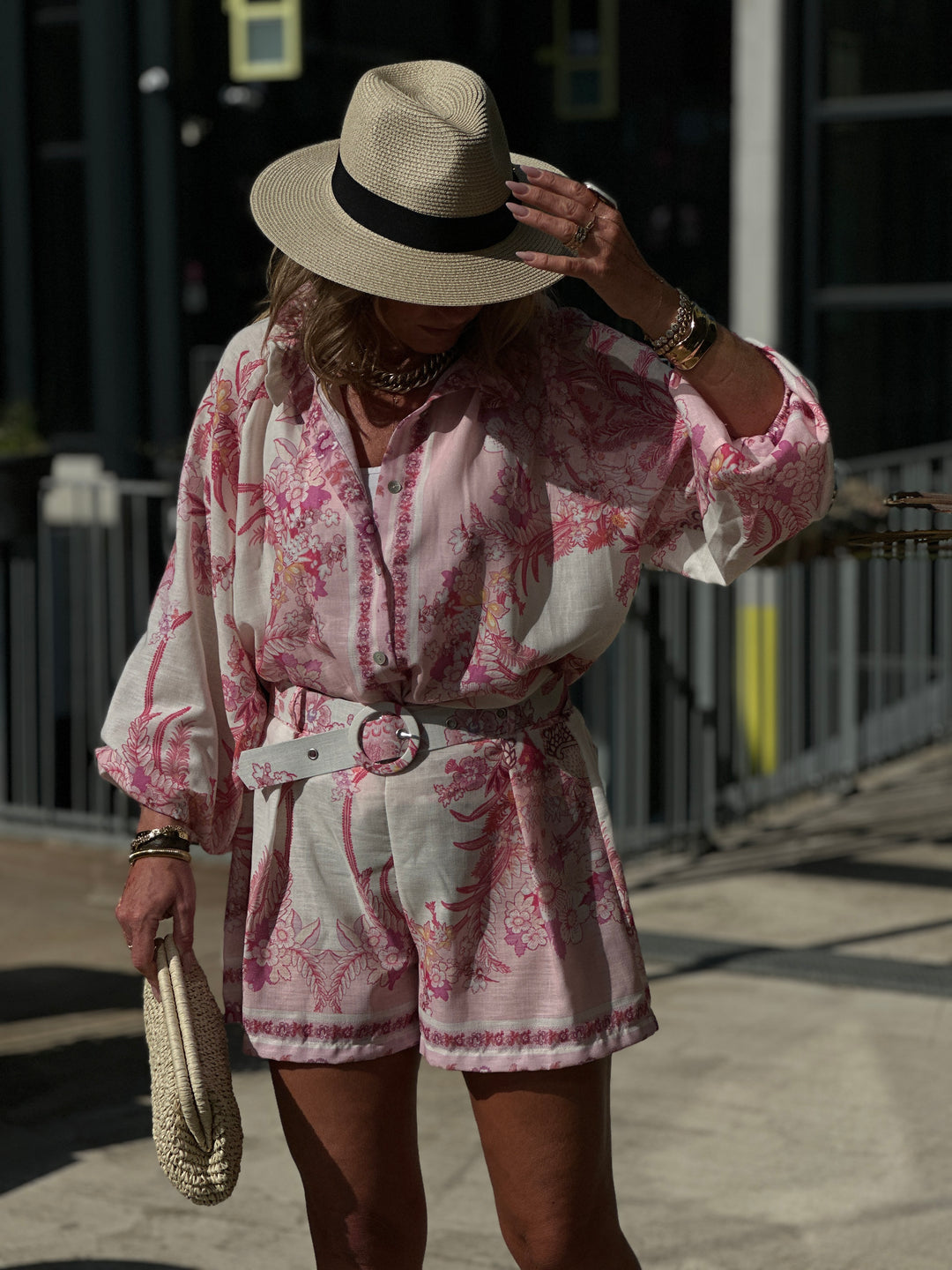 Ensemble chemise short motifs rose