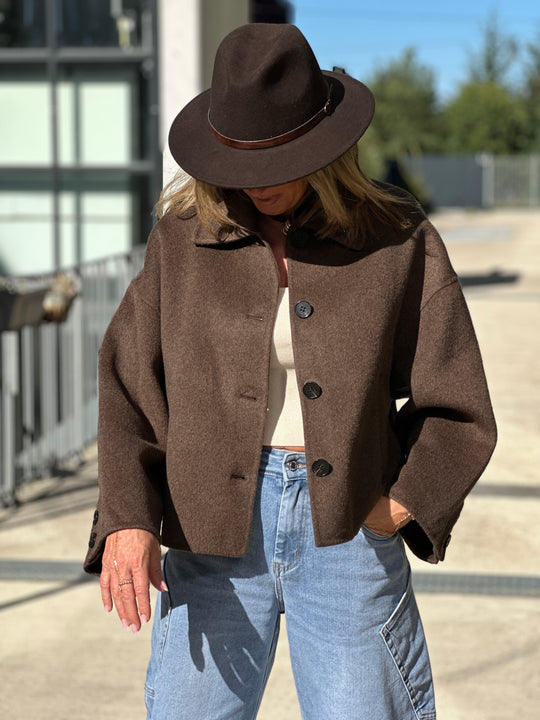 Manteau laine court choco M2433