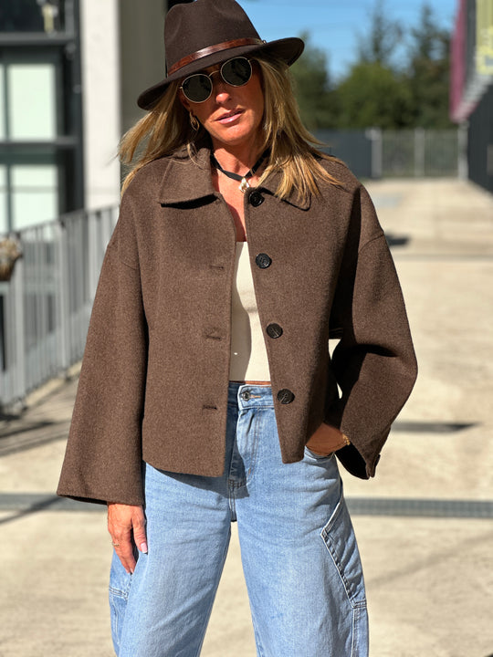 Manteau laine court choco M2433