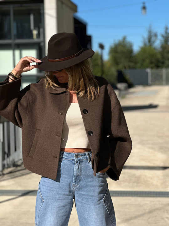 Manteau laine court choco M2433