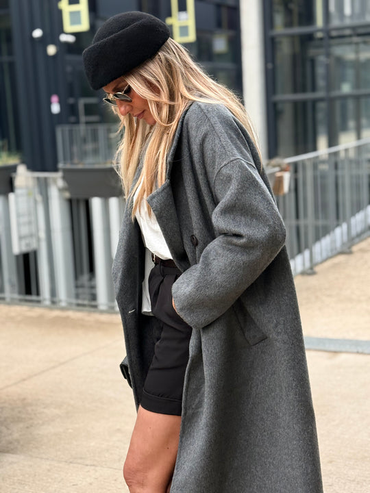 Manteau Laine long col Gris 014