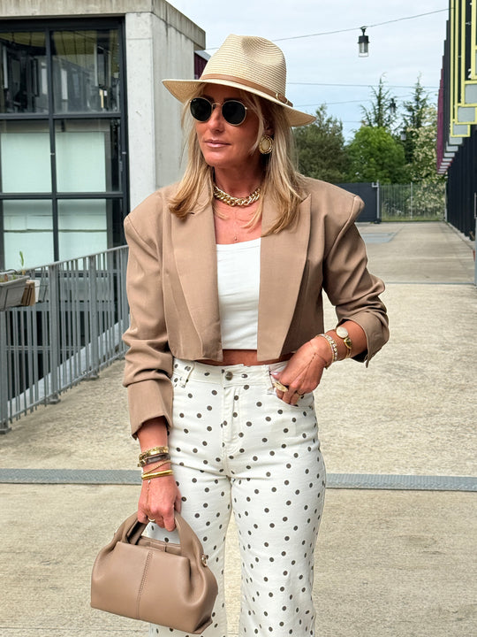 Blazer court taille oversize Taupe V7957