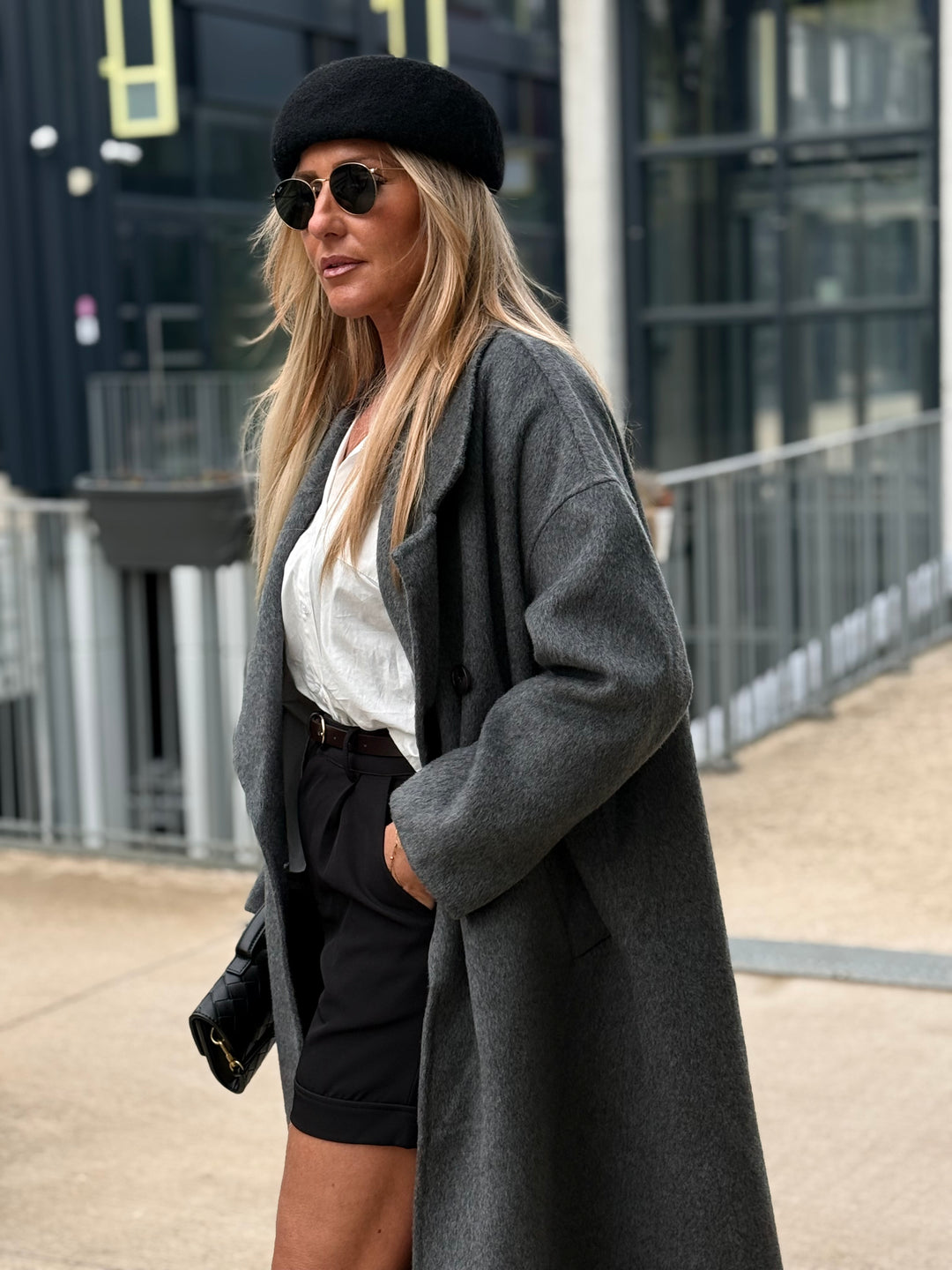 Manteau Laine long col Gris 014