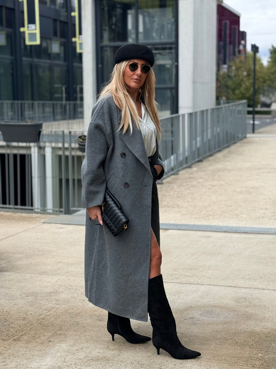 Manteau Laine long col Gris 014
