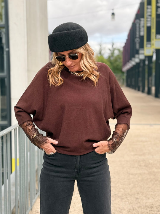 Pull manches dentelle Choco 2041