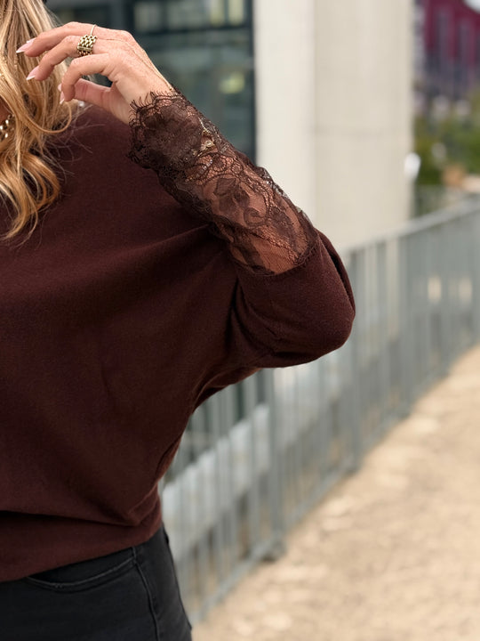 Pull manches dentelle Choco 2041