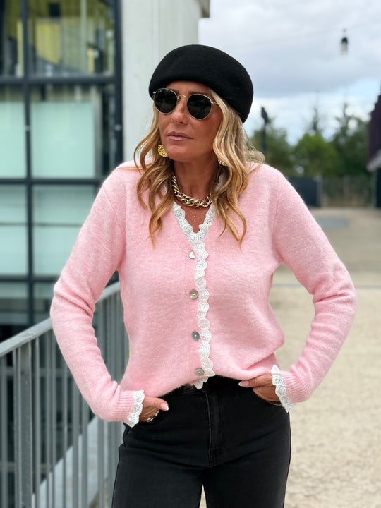 Pull rose col dentelle Yp1990