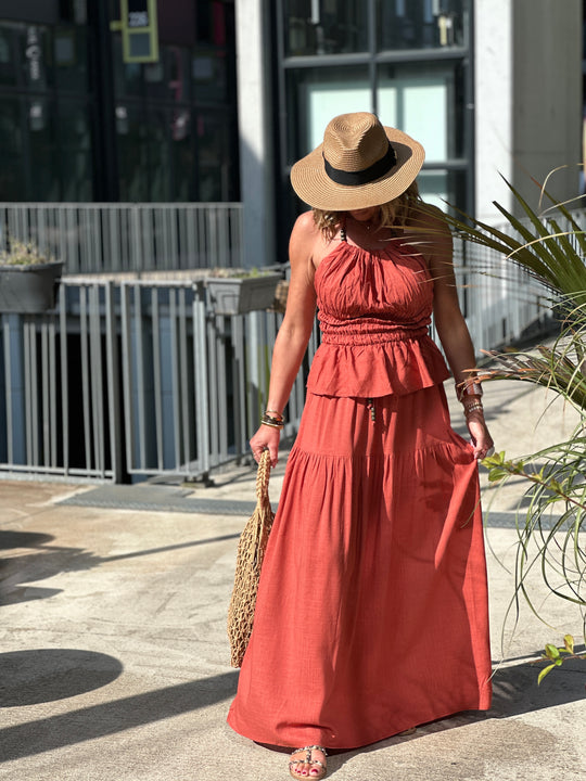 Ensemble top jupe volant terracotta 9257