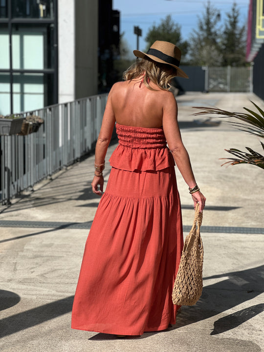 Ensemble top jupe volant terracotta 9257