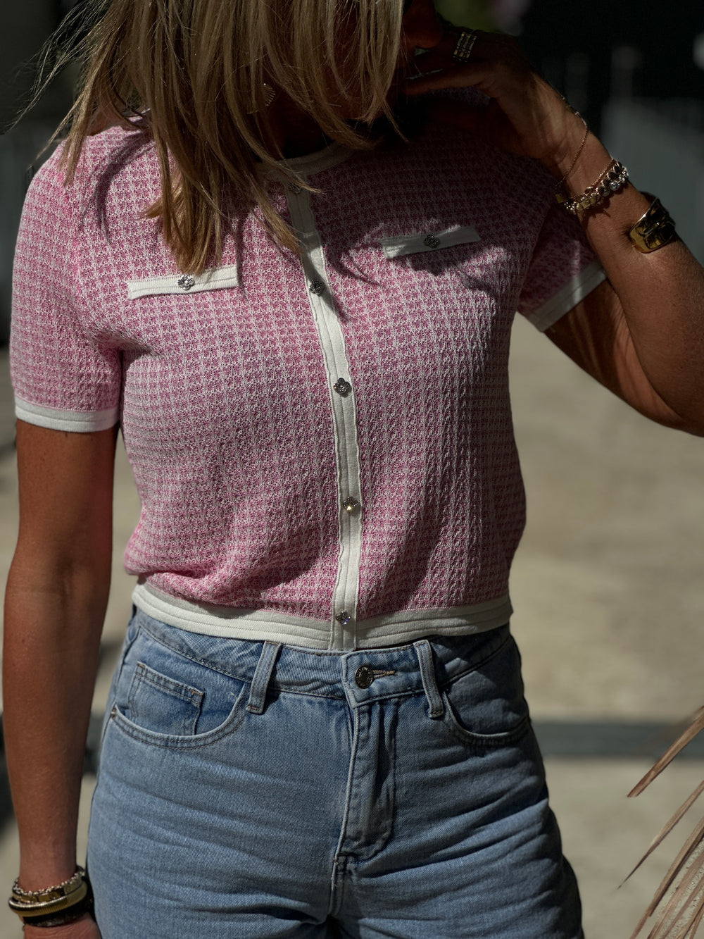 Top maille rose 010