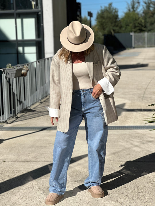 Blazer épaisse rayure oversize revers 11367 beige