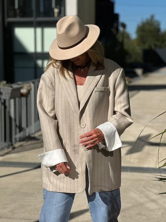 Blazer épaisse rayure oversize revers 11367 beige