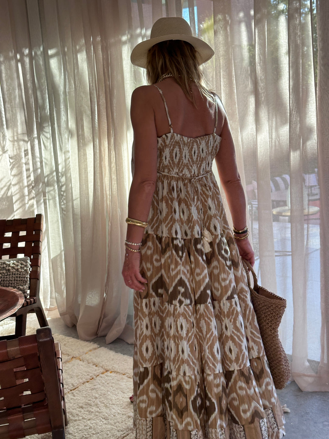 Robe bohème imprimée camel /Rb3031